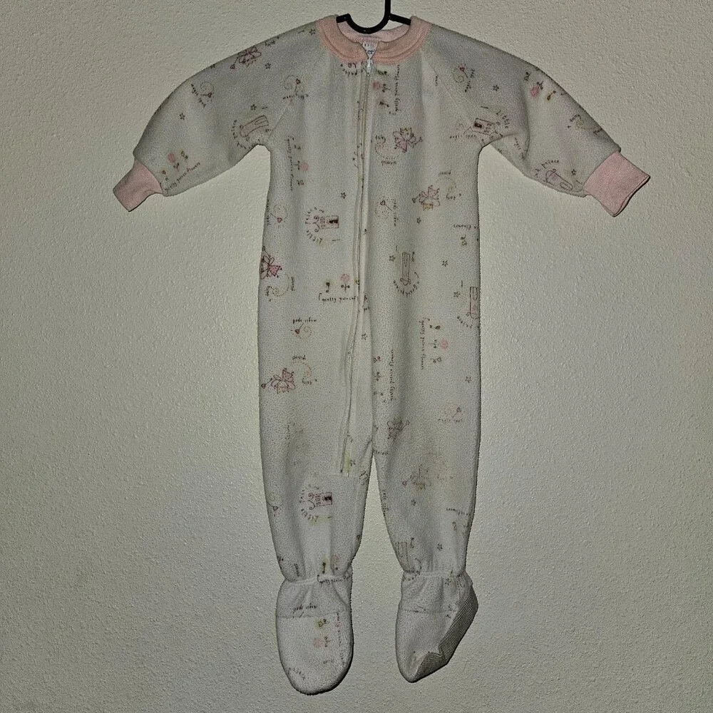 3 Carter's Fleece Footie Pajamas Lot Baby Girl 18 Months Fairy Hearts Giraffe